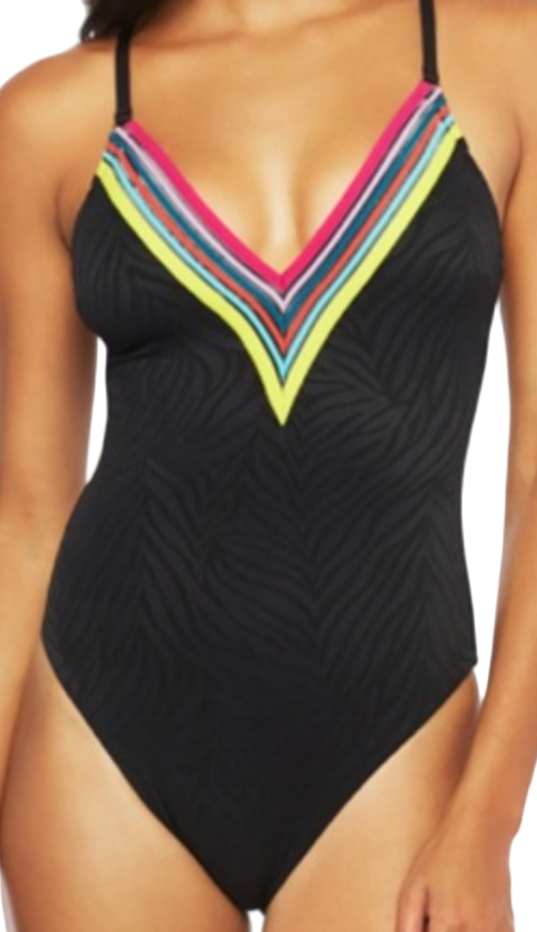 NEW TRINA TURK BLACK ZEBRA PLUNGE ONE PIECE SWIMSUIT SIZE 4